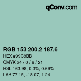 カラーコード: RGB 153 200.2 187.6 | qconv.com