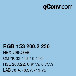 カラーコード: RGB 153 200.2 230 | qconv.com