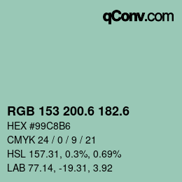 カラーコード: RGB 153 200.6 182.6 | qconv.com