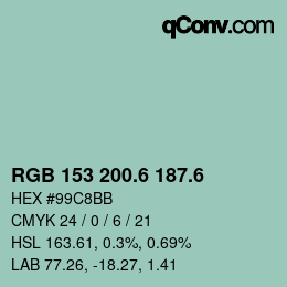 カラーコード: RGB 153 200.6 187.6 | qconv.com
