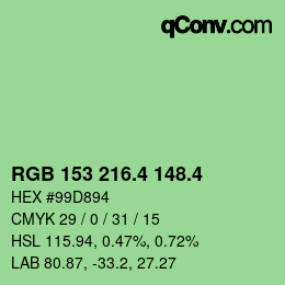 カラーコード: RGB 153 216.4 148.4 | qconv.com