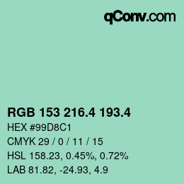 カラーコード: RGB 153 216.4 193.4 | qconv.com