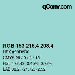 カラーコード: RGB 153 216.4 208.4 | qconv.com