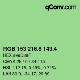 カラーコード: RGB 153 216.8 143.4 | qconv.com