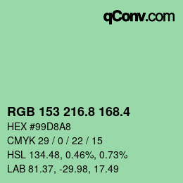 カラーコード: RGB 153 216.8 168.4 | qconv.com