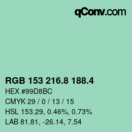 カラーコード: RGB 153 216.8 188.4 | qconv.com