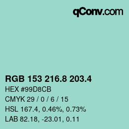 カラーコード: RGB 153 216.8 203.4 | qconv.com