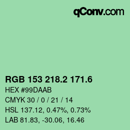 カラーコード: RGB 153 218.2 171.6 | qconv.com