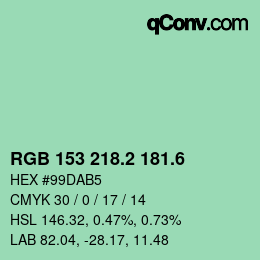 カラーコード: RGB 153 218.2 181.6 | qconv.com