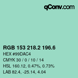 カラーコード: RGB 153 218.2 196.6 | qconv.com