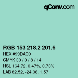 カラーコード: RGB 153 218.2 201.6 | qconv.com