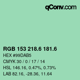 カラーコード: RGB 153 218.6 181.6 | qconv.com