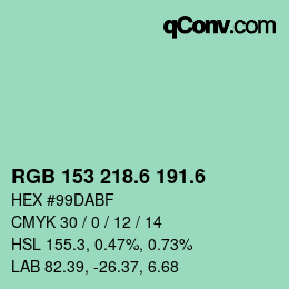 カラーコード: RGB 153 218.6 191.6 | qconv.com