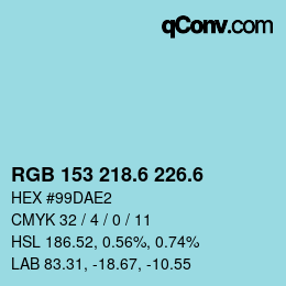 カラーコード: RGB 153 218.6 226.6 | qconv.com