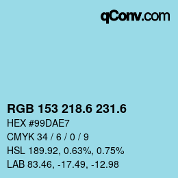 カラーコード: RGB 153 218.6 231.6 | qconv.com