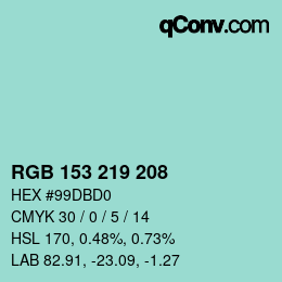 カラーコード: RGB 153 219 208 | qconv.com