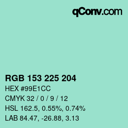 カラーコード: RGB 153 225 204 | qconv.com
