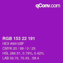Color code: RGB 153 22 191 | qconv.com