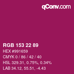 カラーコード: RGB 153 22 89 | qconv.com