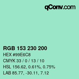 颜色代码: RGB 153 230 200 | qconv.com