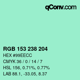 Color code: RGB 153 238 204 | qconv.com