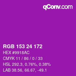 颜色代码: RGB 153 24 172 | qconv.com