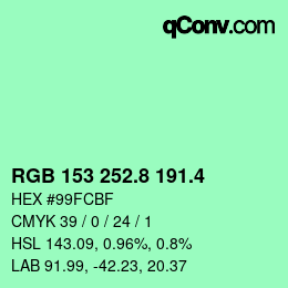 カラーコード: RGB 153 252.8 191.4 | qconv.com