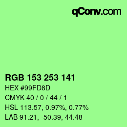 Color code: RGB 153 253 141 | qconv.com