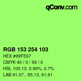 カラーコード: RGB 153 254 103 | qconv.com