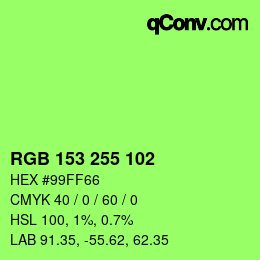 Color code: RGB 153 255 102 | qconv.com