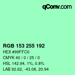 Color code: RGB 153 255 192 | qconv.com