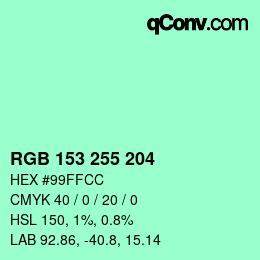 Color code: RGB 153 255 204 | qconv.com