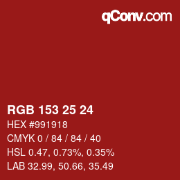 カラーコード: RGB 153 25 24 | qconv.com