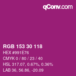 颜色代码: RGB 153 30 118 | qconv.com