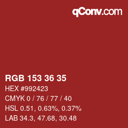 Color code: RGB 153 36 35 | qconv.com