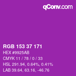 カラーコード: RGB 153 37 171 | qconv.com