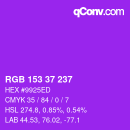 Color code: RGB 153 37 237 | qconv.com