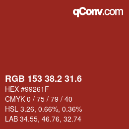 カラーコード: RGB 153 38.2 31.6 | qconv.com