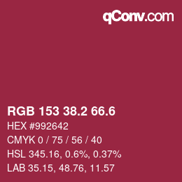 カラーコード: RGB 153 38.2 66.6 | qconv.com