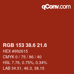 カラーコード: RGB 153 38.6 21.6 | qconv.com