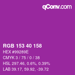 カラーコード: RGB 153 40 158 | qconv.com