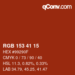 Color code: RGB 153 41 15 | qconv.com