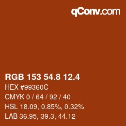 カラーコード: RGB 153 54.8 12.4 | qconv.com