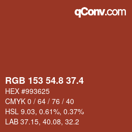 カラーコード: RGB 153 54.8 37.4 | qconv.com