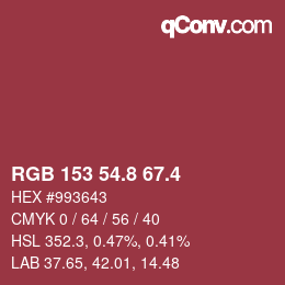 カラーコード: RGB 153 54.8 67.4 | qconv.com