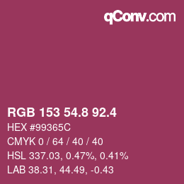 カラーコード: RGB 153 54.8 92.4 | qconv.com
