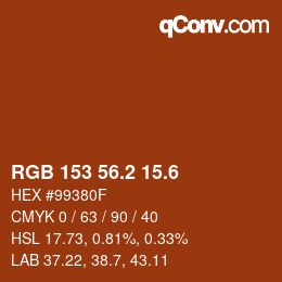 カラーコード: RGB 153 56.2 15.6 | qconv.com