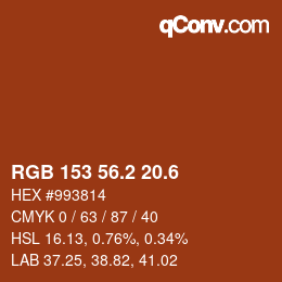 カラーコード: RGB 153 56.2 20.6 | qconv.com