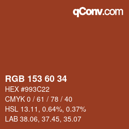 颜色代码: RGB 153 60 34 | qconv.com