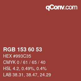 Color code: RGB 153 60 53 | qconv.com
